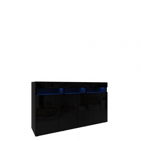 Comoda moderna cu 4 usi, usile negru lucios/negru mat, 175x80x40cm, fara led, pentru living, hol, dormitor, birou, Bortis Impex [4]