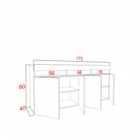 Comoda moderna cu 4 usi, usile negru lucios/negru mat, 175x80x40cm, fara led, pentru living, hol, dormitor, birou, Bortis Impex [2]