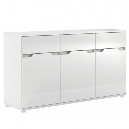Comoda moderna , usi mdf alb superlucios , usi cu maner frezat, 149 cm lungime, Bortis [1]