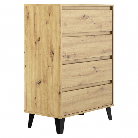 Comode - Comodă 4 sertare , 70 cm lungime x38,8 cm adancime x 99,4 cm, pal stejar artisan/picioare negre ,canturi abs, fara manere