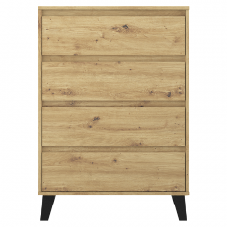 Comodă 4 sertare , 70 cm lungime x38,8 cm adancime x 99,4 cm, pal stejar artisan/picioare negre ,canturi abs, fara manere [2]