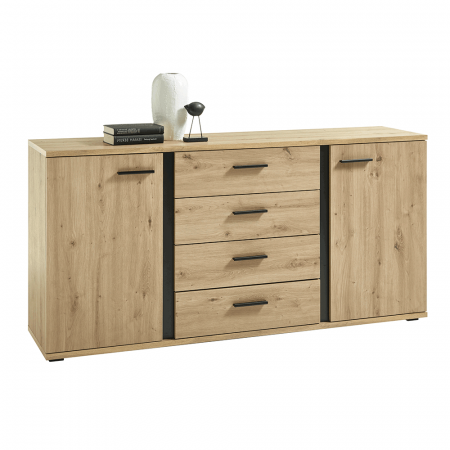 Living - Comodă, stejar artizan / negru, KANODE