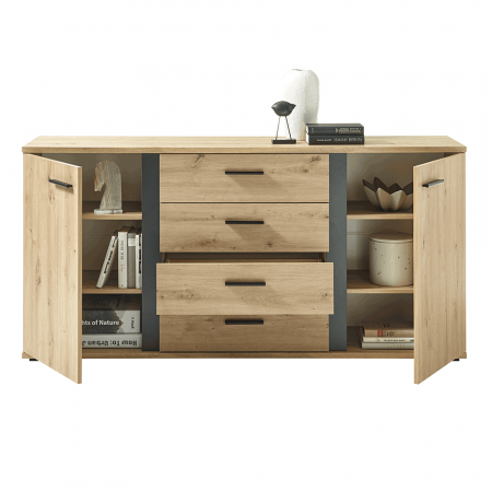 Comodă, stejar artizan / negru, KANODE [2]