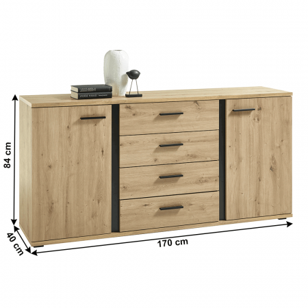 Comodă, stejar artizan / negru, KANODE [3]