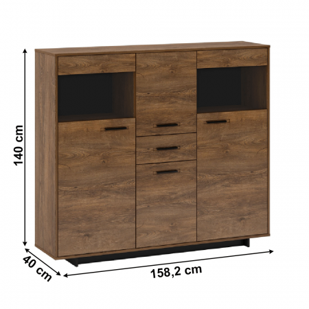 Comoda, stejar bolzano / negru, DELIS K [3]