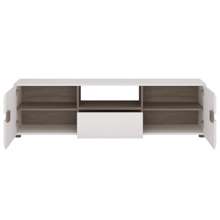 Comodă TV albă strălucitoare HG/stejar sonoma închis, LYNATET TYP 50 [2]