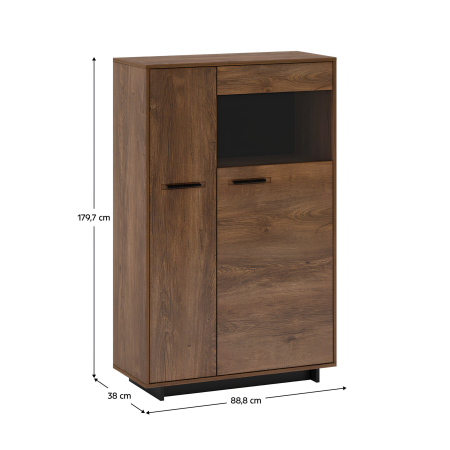 Comodă/ vitrină, stejar bolzano / negru, dreapta, DELIS C2 [2]