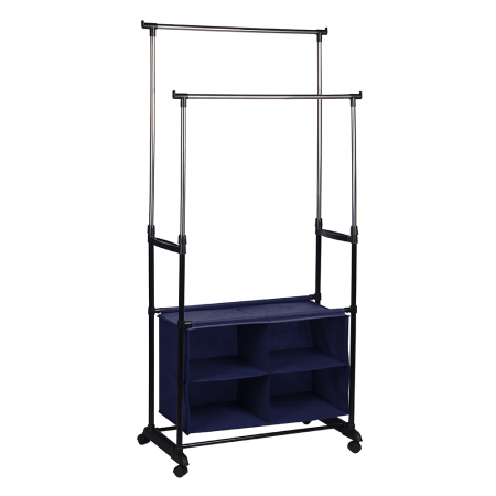 Mobilier Hol/Cuiere - Cuier cu două rânduri cu cutie, argintiu/negru, SANDOR