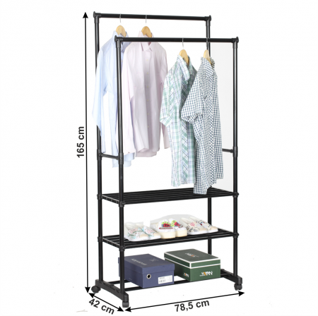 Cuier cu două rânduri de rafturi, negru, TIRUS [1]