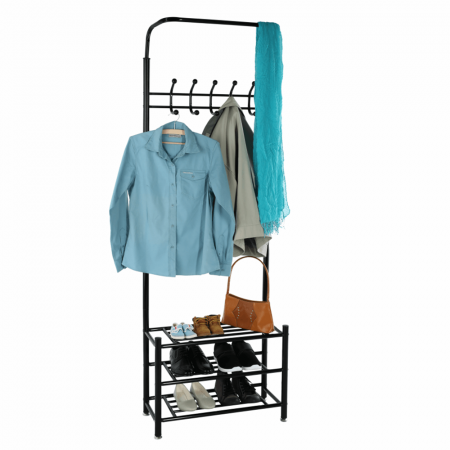 Mobilier Hol/Cuiere - Cuier cu dulap pt. încălţăminte, metal negru, BARNUM