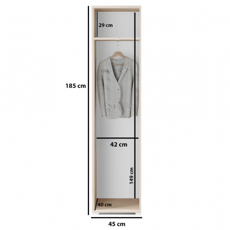 Cuier hol modern ,95 cm lungime, cu dulap haine -oglinda, pantofar si panouri tapitate stofa gri/ stejar artisan cu negru , Bortis [4]