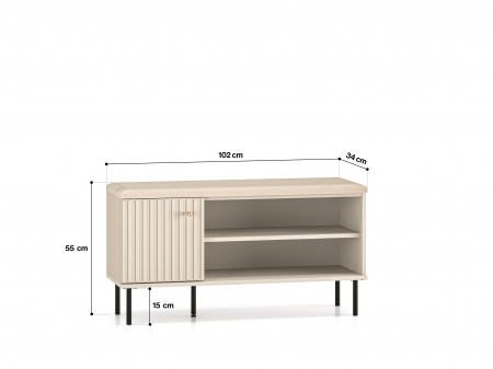 Cuier hol-pantofar/mobilier hol, casmir crem bej, 102 cm lungime, model riflaj , 10 agatatori, picioare negre, [3]