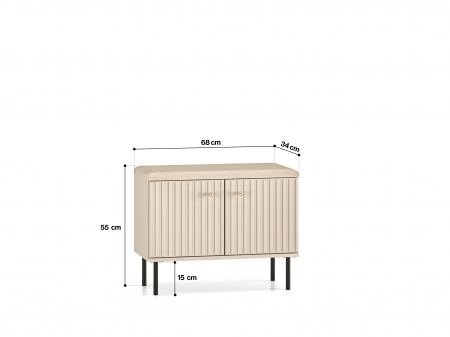 Cuier hol-pantofar/mobilier hol, casmir crem bej, 68 cm lungime, model riflaj , 7 agatatori, picioare negre, - Bortis Impex [2]