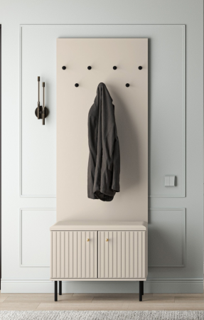 Toate Produsele - Cuier hol-pantofar/mobilier hol, casmir crem bej, 68 cm lungime, model riflaj , 7 agatatori, picioare negre, - Bortis Impex