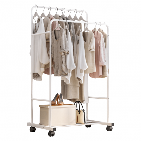 Mobilier Hol/Cuiere - Cuier mobil cu 2 rafturi, alb, ILIANA