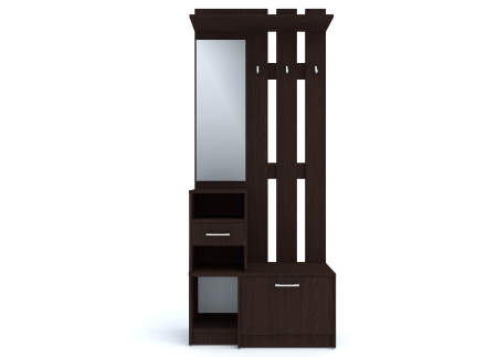 Cuier pentru Hol cu oglindă, pantofar și sertar, Wenge, 80 cm lungime  x 35 cm adancime x 195,5 cm, mobilier intrare modern [3]