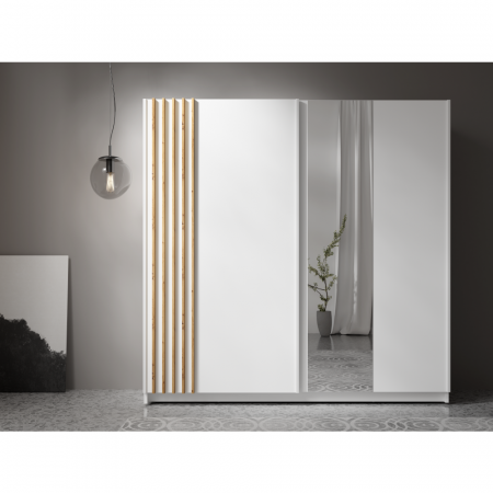 Dulap dresing cu usi si oglinda , 200 cm lungime x 63.5 cm adancime x 200 cm inaltime ,stejar artisan/alb [4]