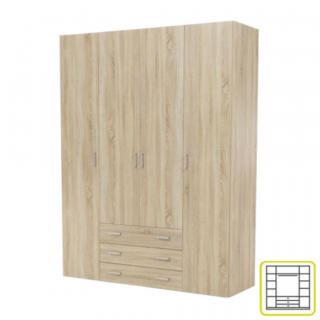 Dormitor - Dulap, 4 uşi, stejar sonoma, GWEN 70429