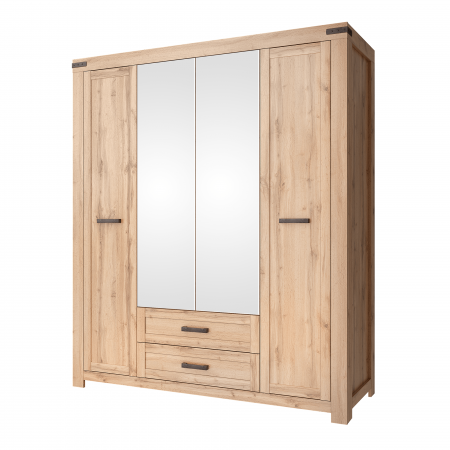 Dormitor - Dulap 4D2S cu oglindă, stejar wotan, MORATIZ