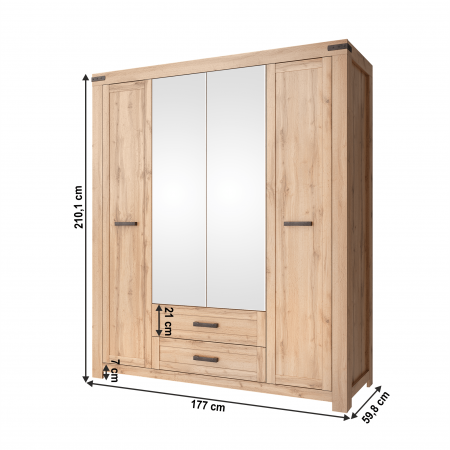 Dulap 4D2S cu oglindă, stejar wotan, MORATIZ [1]