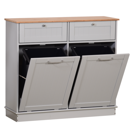 Mobilier/seturi de bucatarie - Dulap basculant cu coş de gunoi, gri/bambus, DELINS TYP 2