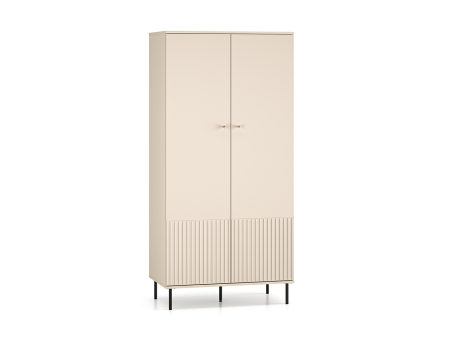 Dulap cu 2 usi, 190cmx 92 cm latime x 53 cm adancime, pal /mdf casmir cu caneluri gen riflaj la partea de jos, cu 2 rafturi si bara umerase, picioare metalice negre, butoni auriu [6]