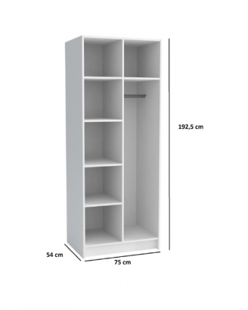 Dulap cu 2 usi, 6 rafturi si bara de umerase, alb, 192,5x75 cm lungime x54 cm adancime, pentru orice tip de incapere [3]