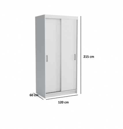 Dulap cu 2 usi glisante, 6 rafturi si bara pentru umerase, alb, 120x215x60 cm, Bortis Impex [1]