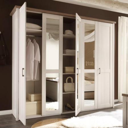 Dulap cu 5 uşi, PAL melaminat, pin alb/stejar sonoma trufă, LUMERĂ [4]