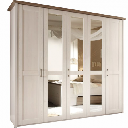 Dormitor - Dulap cu 5 uşi, PAL melaminat, pin alb/stejar sonoma trufă, LUMERĂ