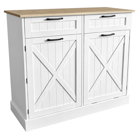 Mobilier/seturi de bucatarie - Dulap cu deschidere basculantă cu coş de gunoi, alb/stejar, DENIO