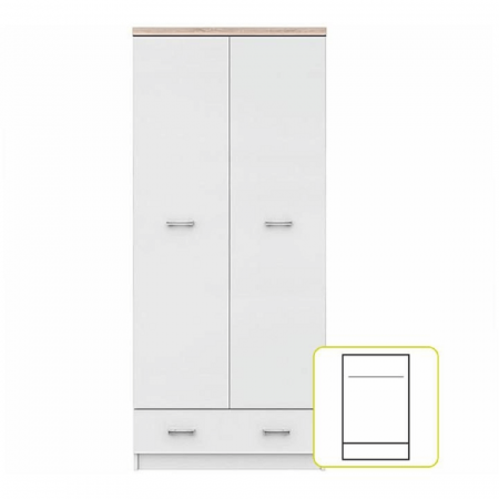 Dulap cu două uşi 2D1S, alb/stejar sonoma, TOPTY [3]