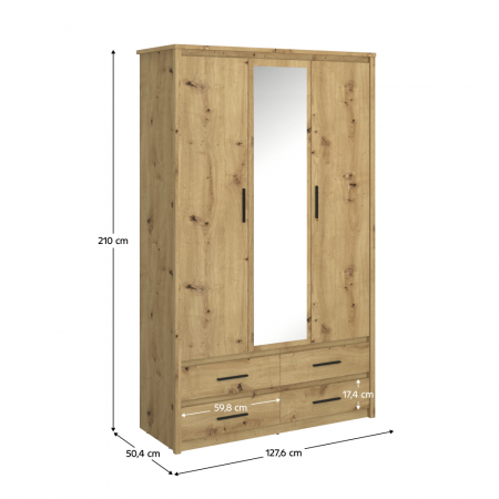 Dulap cu oglindă 3D4S, stejar Artisan, AIRON [2]
