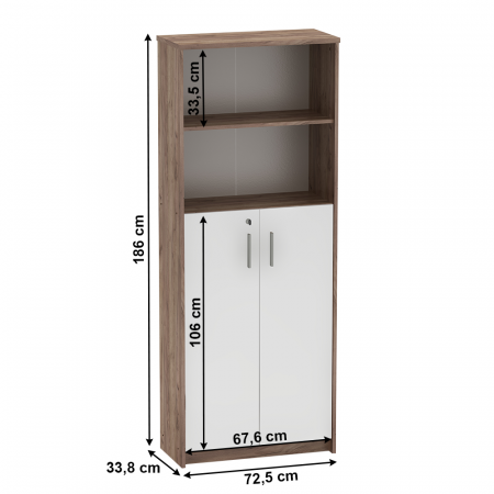 Dulap cu rafturi prun inchis ,usi cu blocare, biblioraft, 72.5 cm lungime - Bortis Impex [1]