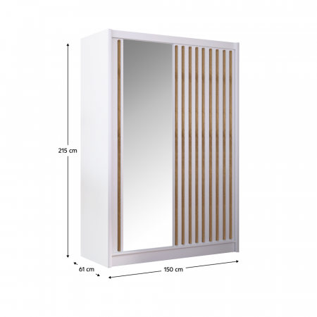 Dulap cu uşi glisante, alb / stejar craft, 150x215 cm, LADDER [3]