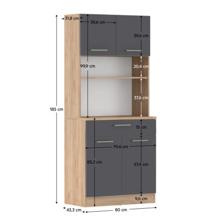 Dulap de bucătărie cu patru uşi, stejar artisan/grafit, DOMIS NEW [9]
