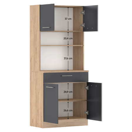 Dulap de bucătărie cu patru uşi, stejar artisan/grafit, DOMIS NEW [1]