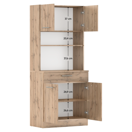 Dulap/bufet de bucatarie, culoare stejar wotan, din PAL, cu patru usi, un sertar, rafturi, design elegant si practic, bucatarie, living, 80x43, 3x185 cm [1]