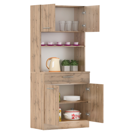 Dulap/bufet de bucatarie, culoare stejar wotan, din PAL, cu patru usi, un sertar, rafturi, design elegant si practic, bucatarie, living, 80x43, 3x185 cm [3]