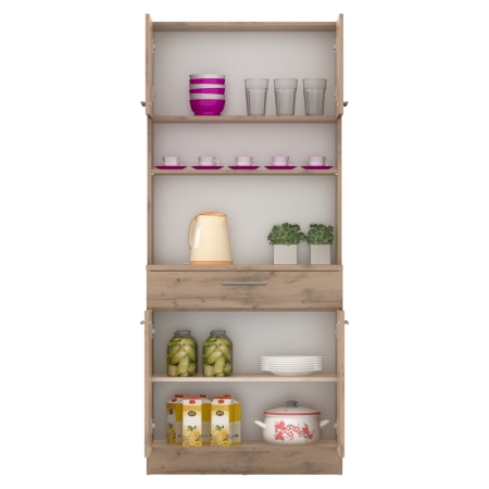 Dulap/bufet de bucatarie, culoare stejar wotan, din PAL, cu patru usi, un sertar, rafturi, design elegant si practic, bucatarie, living, 80x43, 3x185 cm [6]