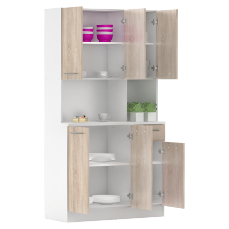 Dulap de bucătărie cu şase uşi, alb/stejar sonoma, PELION NEW [2]