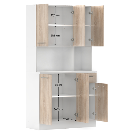 Dulap de bucătărie cu şase uşi, alb/stejar sonoma, PELION NEW [8]