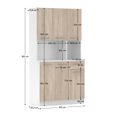 Dulap de bucătărie cu şase uşi, alb/stejar sonoma, PELION NEW [9]