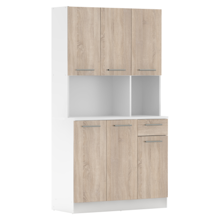 Bucatarie - Dulap de bucătărie cu şase uşi, alb/stejar sonoma, PELION NEW