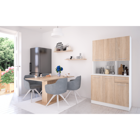 Dulap de bucătărie cu şase uşi, alb/stejar sonoma, PELION NEW [6]