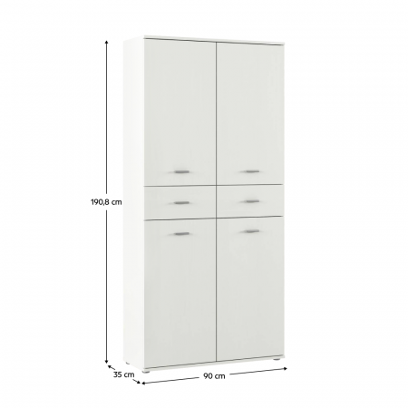 Dulap pantofar incaltaminte spatios , cu 10 rafturi si 2 sertare , alb, 90 cm lungime x 35 cm adancime x 191 cm inaltime, incap peste 25 -28 perechi incaltaminte aproximativ [4]