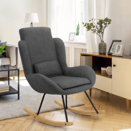 Fotoliu balansoar, material textil gri/lemn, HARPER [14]