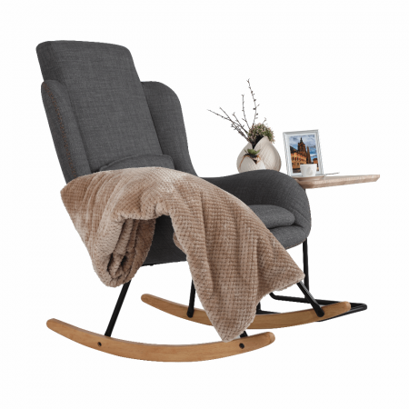 Fotoliu balansoar, material textil gri/lemn, HARPER [11]