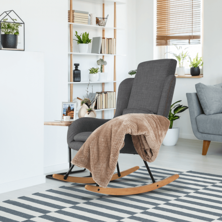 Fotoliu balansoar, material textil gri/lemn, HARPER [12]