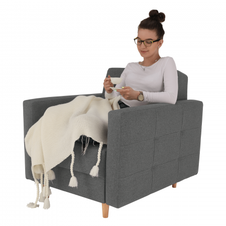Fotoliu complet tapiţat, material textil gri închis, AMEDIA [12]